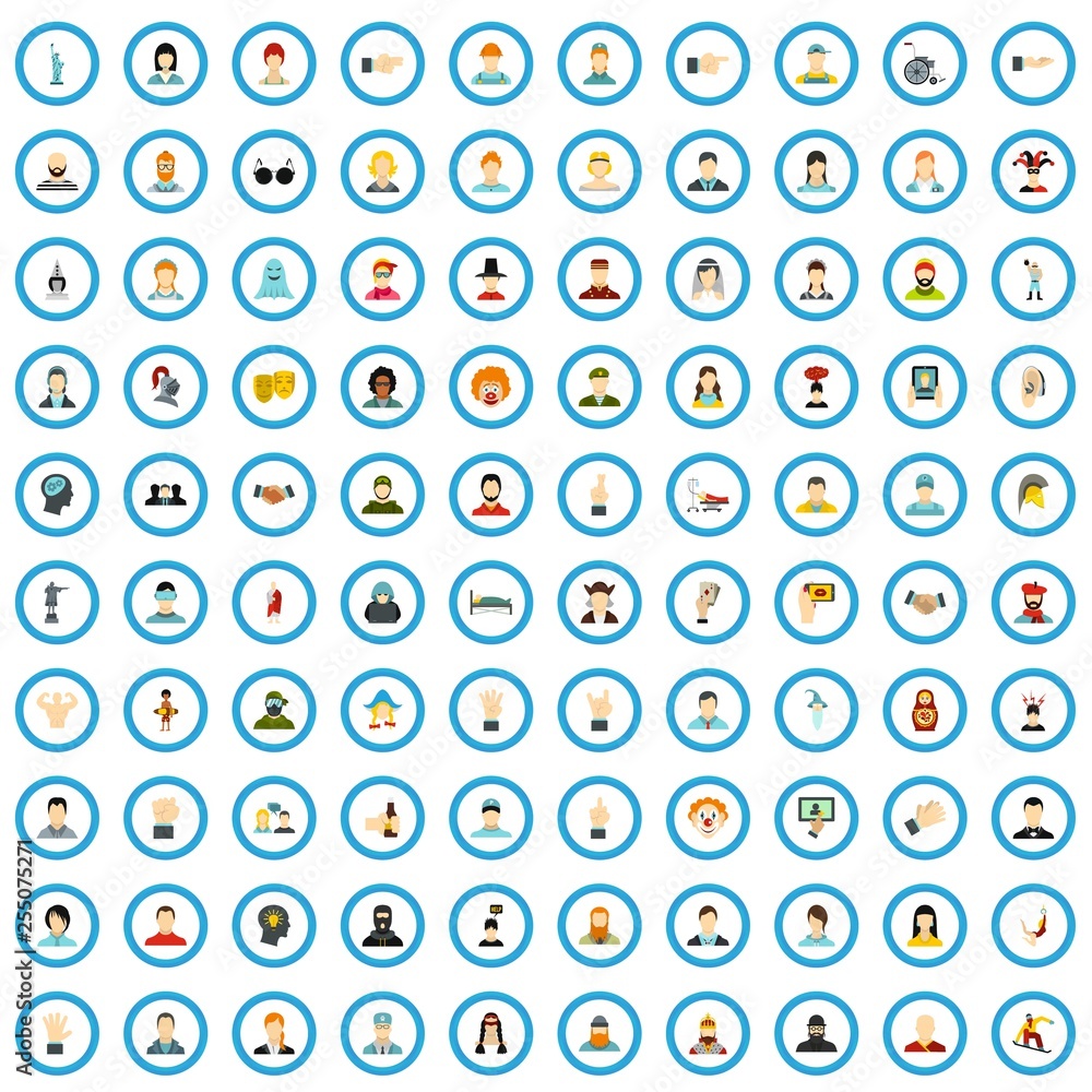 100 folk icons set in flat style for any design vector illustration