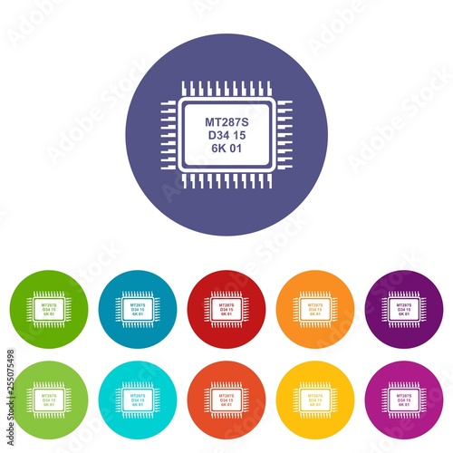 Micro microchip icons color set vector for any web design on white background