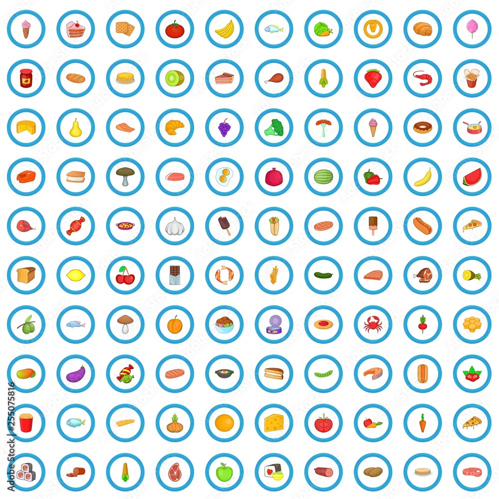 100 food icons set in cartoon style for any design vector illustration 100 food icons set in cartoon style for any design vector illustration