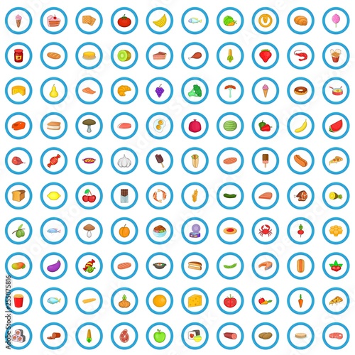 100 food icons set in cartoon style for any design vector illustration