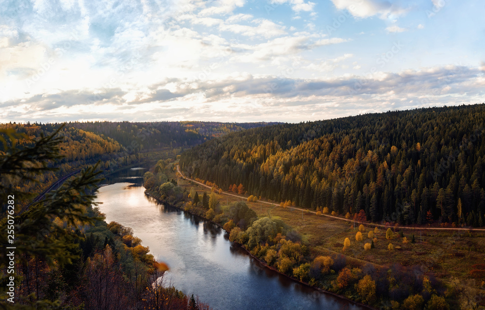 Fototapeta premium Sunset river in autumn