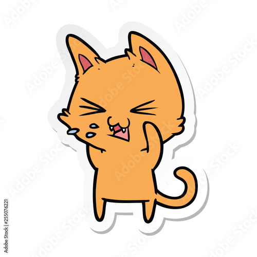 sticker of a cartoon cat hissing
