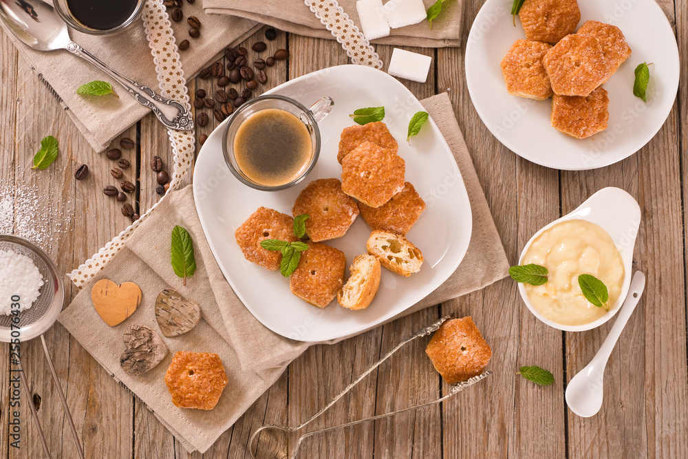Puff pastries with custrad cream. Puff pastries with custrad cream.