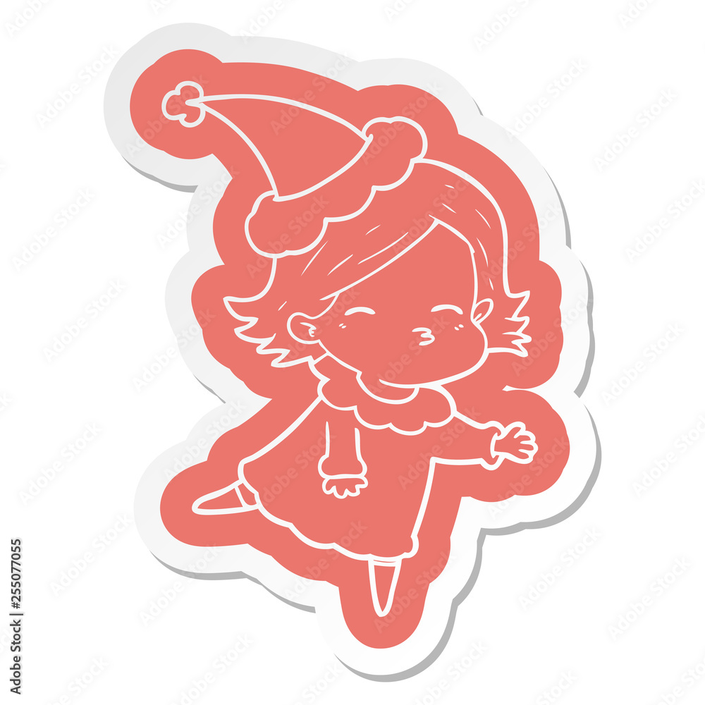 cartoon sticker of a woman wearing santa hat cartoon sticker of a woman wearing santa hat