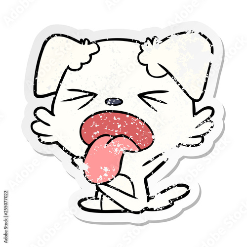 distressed sticker of a cartoon dog throwing tantrum