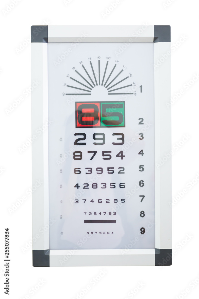 Eye Test Chart ,Vision Exam, Optometrist Check, Optical Examination Isolated On white Eye Test Chart ,Vision Exam, Optometrist Check, Optical Examination Isolated On white