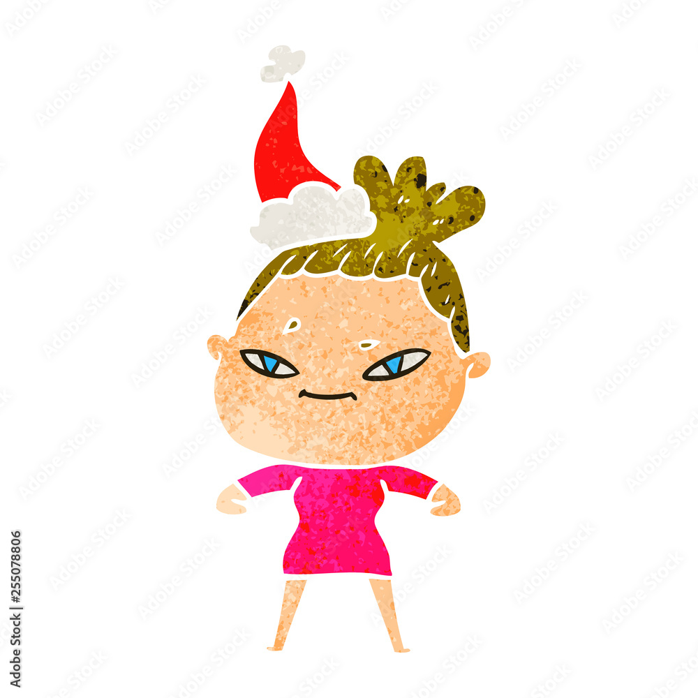 Naklejka premium retro cartoon of a woman wearing santa hat