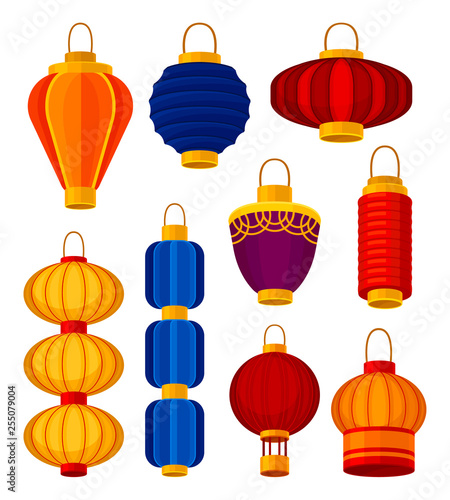 Colorful chinese lanterns. Design element and Asian traditions.
