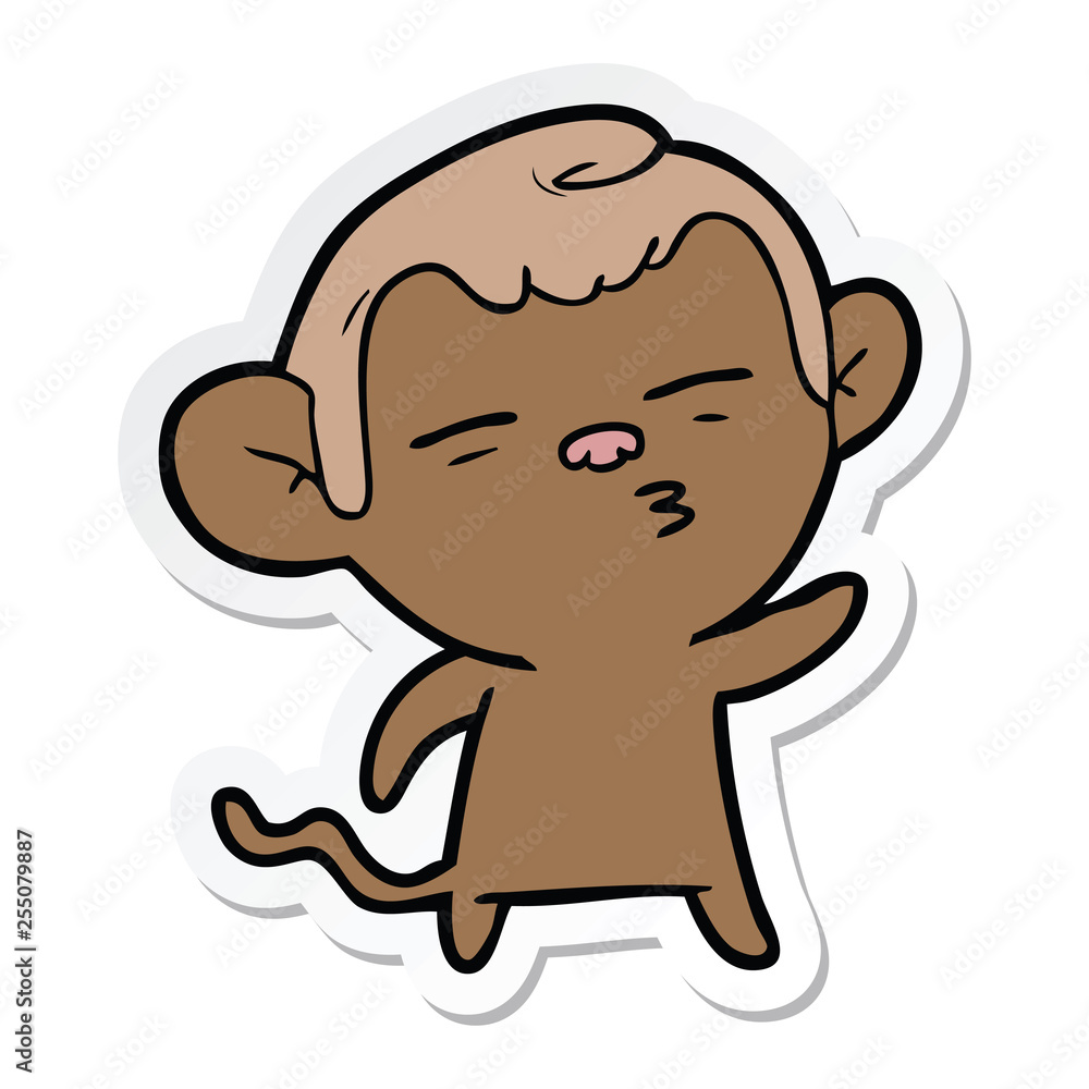 sticker of a cartoon suspicious monkey sticker of a cartoon suspicious monkey