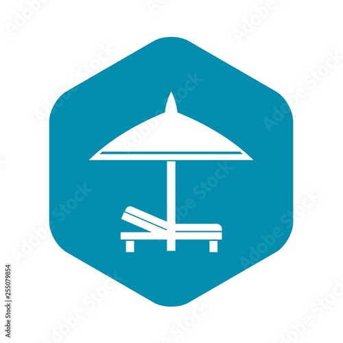 Bench and umbrella icon in simple style isolated vector illustration. Relax on the beach symbol