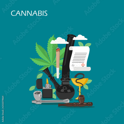 Medical cannabis set vector flat style design illustration