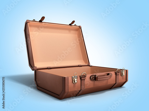 open Vintage suitcase 3d render on blue background photo