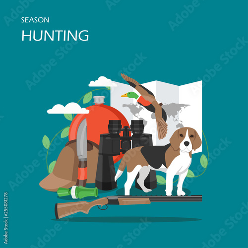 Hunting season vector flat style design illustration