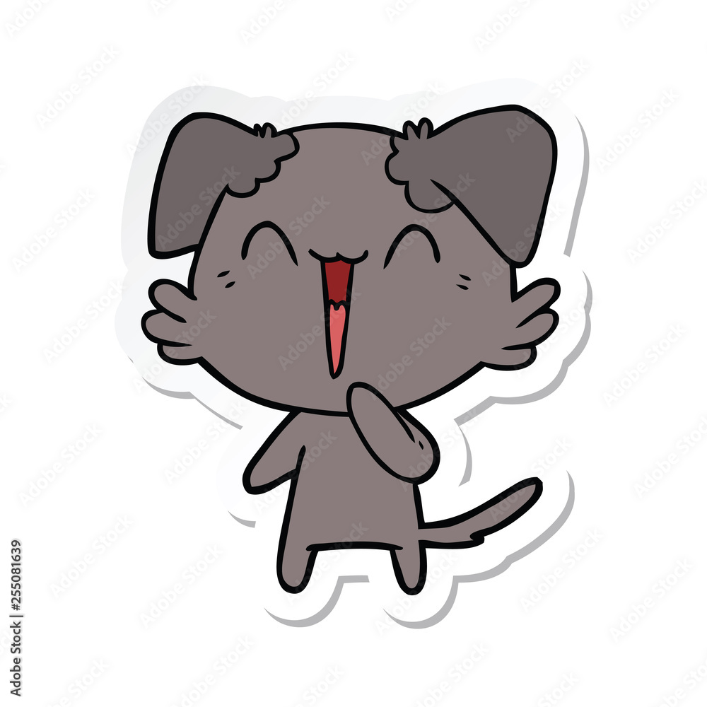sticker of a laughing little dog cartoon sticker of a laughing little dog cartoon