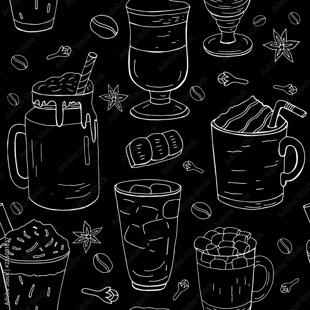 Với mẫu hoa văn cà phê này, bạn sẽ cảm thấy như được tranh thủ thời gian để thưởng thức mùi vị cà phê với những họa tiết đơn giản nhưng ấn tượng. Nền đen và đường trắng sáng tạo sẽ giúp cho sản phẩm của bạn trở nên độc đáo và cá tính.