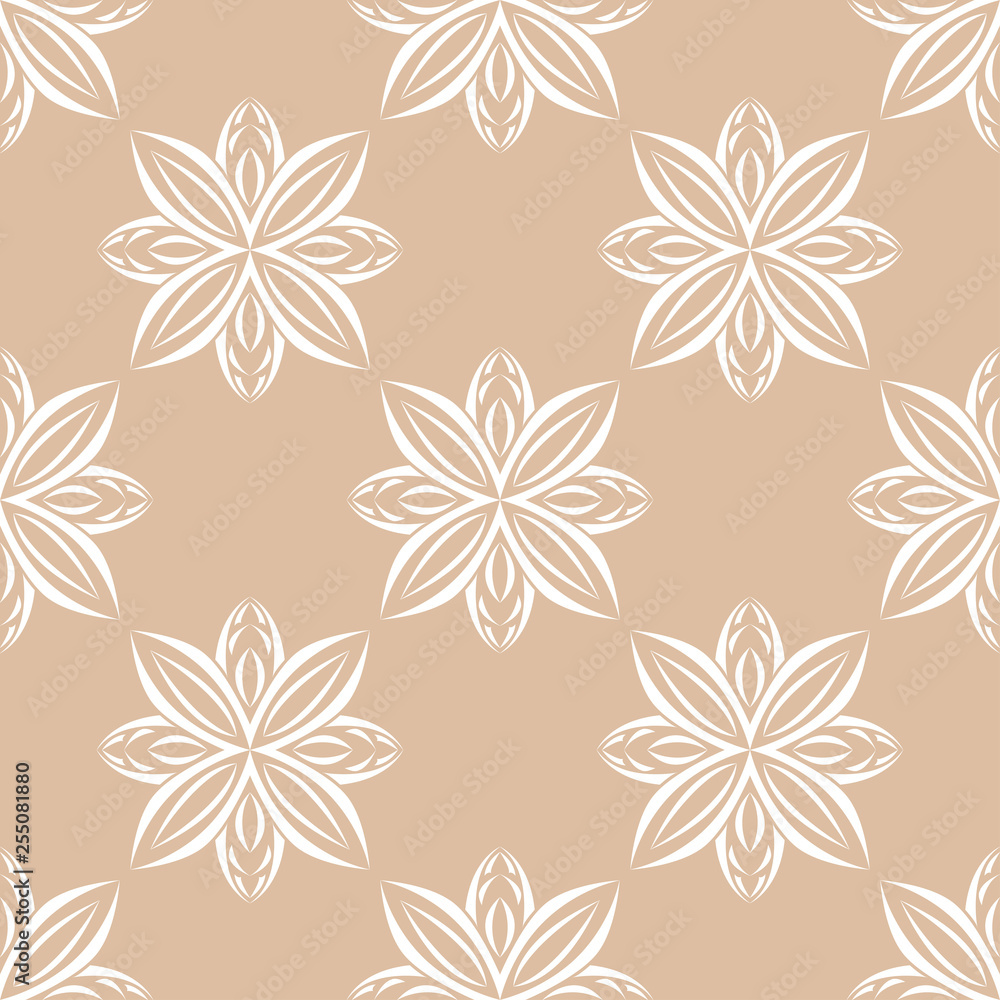 Floral seamless background. White pattern on beige