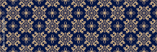 Golden blue floral seamless background