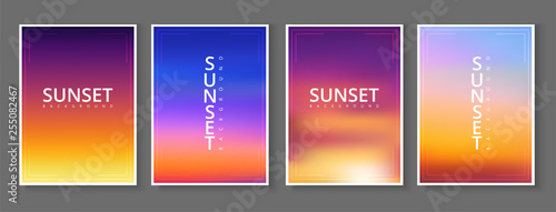 Fototapeta Naklejka Na Ścianę i Meble -  Sunset - set of cards. Spectrum poster in purple and orange gradient colors.