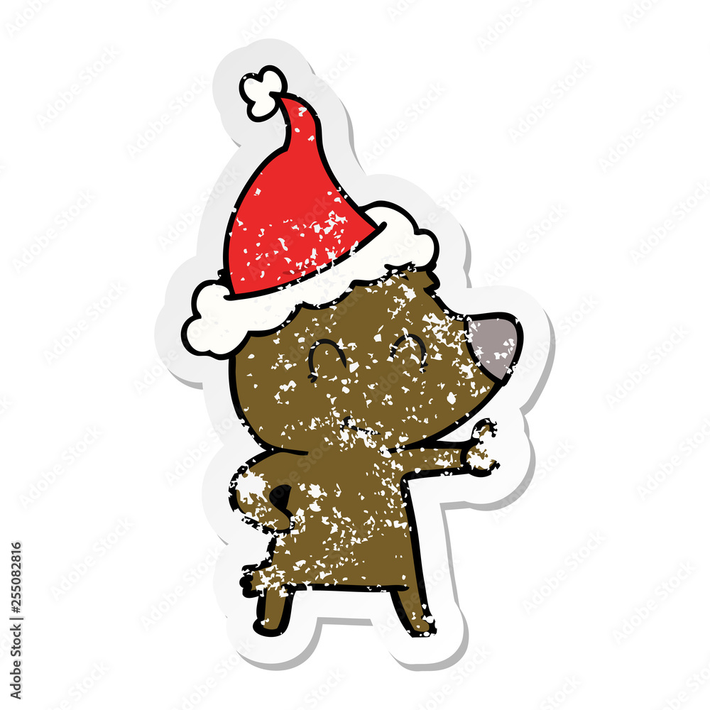 female bear distressed sticker cartoon of a wearing santa hat female bear distressed sticker cartoon of a wearing santa hat