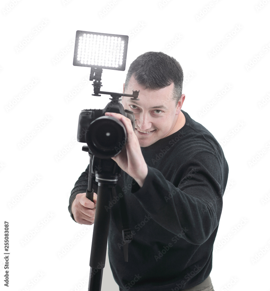 portrait of a successful photographer .isolated on white background portrait of a successful photographer .isolated on white background
