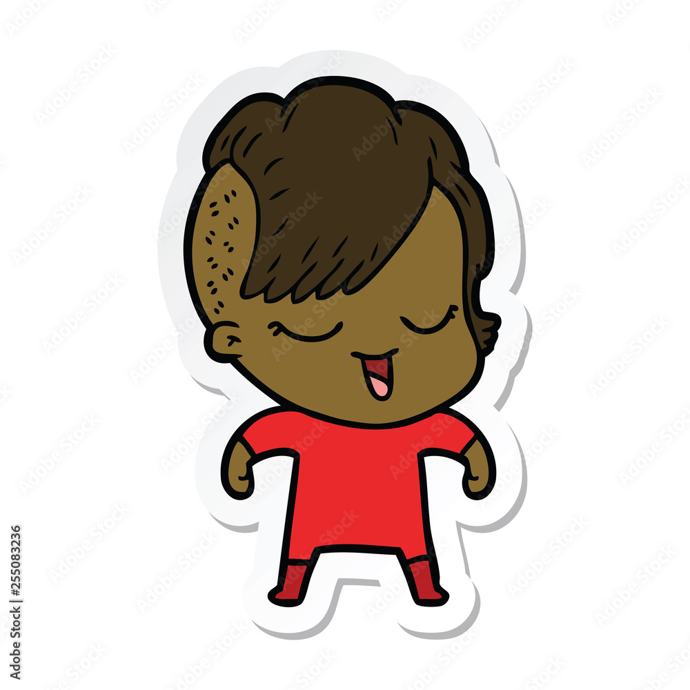 sticker of a happy cartoon girl sticker of a happy cartoon girl
