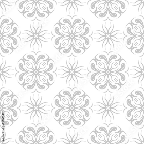 Floral seamless pattern. Monochrome background with gray flowers