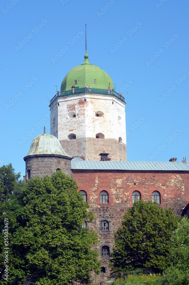  View of the tower of St. Olaf in Vyborg castle. Vyborg city, Russia. St Olaf's tower