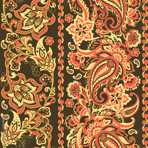 Paisley seamless pattern with flowers in indian style