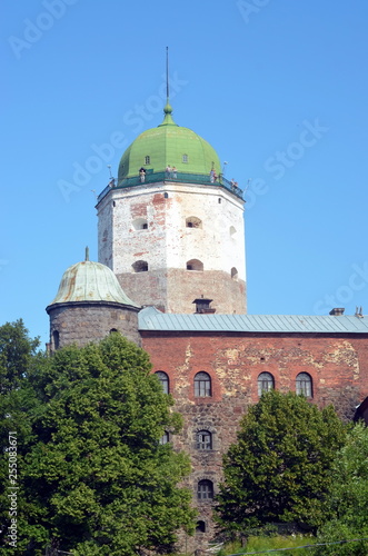  View of the tower of St. Olaf in Vyborg castle. Vyborg city, Russia. St Olaf's tower