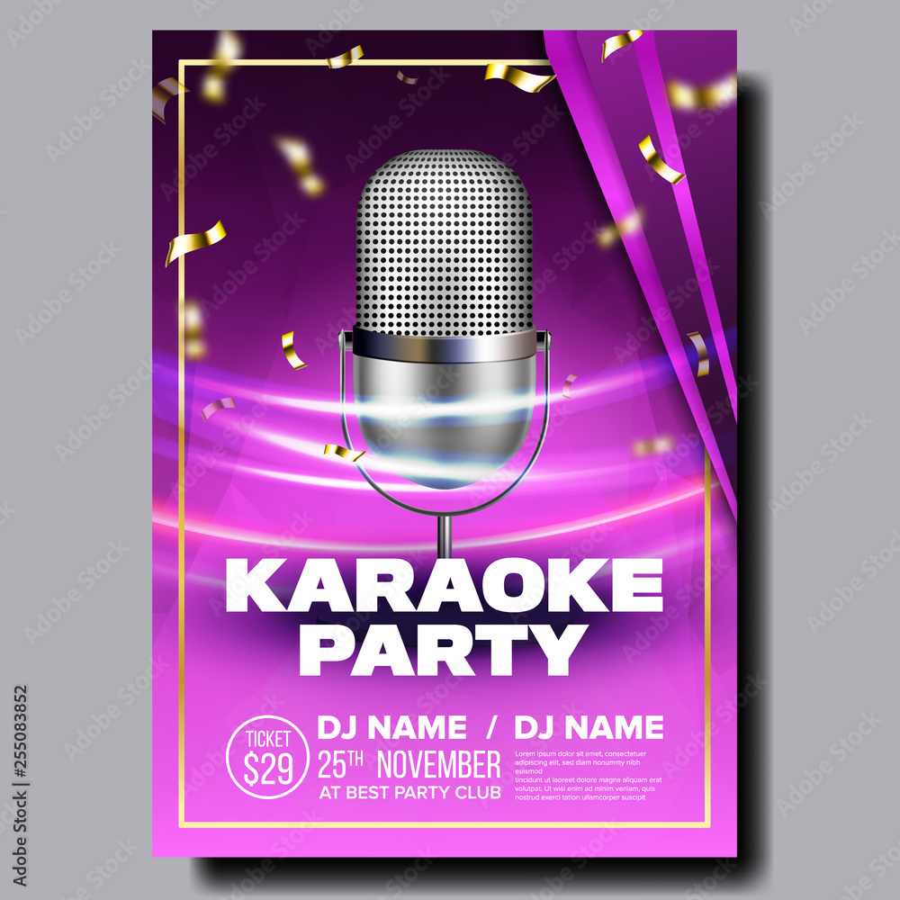 Karaoke Poster Vector. Sing Song. Karaoke Dance Event. Vintage Studio