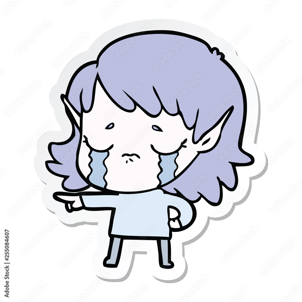 sticker of a cartoon crying elf girl sticker of a cartoon crying elf girl
