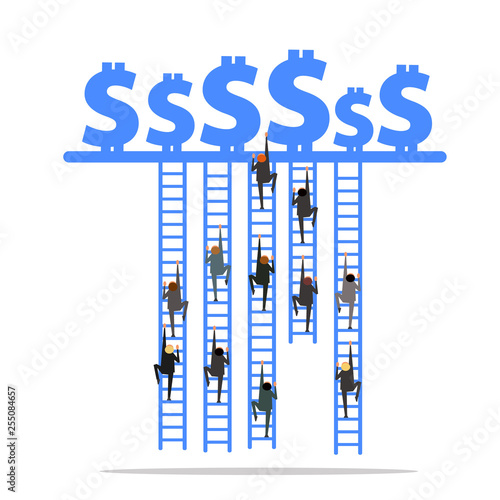 People in suits climb up the stairs to the money Vector illustration photo