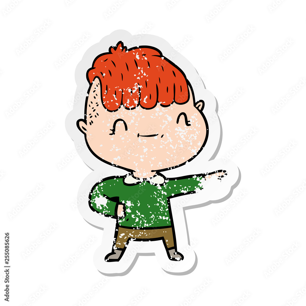 distressed sticker of a cartoon friendly boy distressed sticker of a cartoon friendly boy
