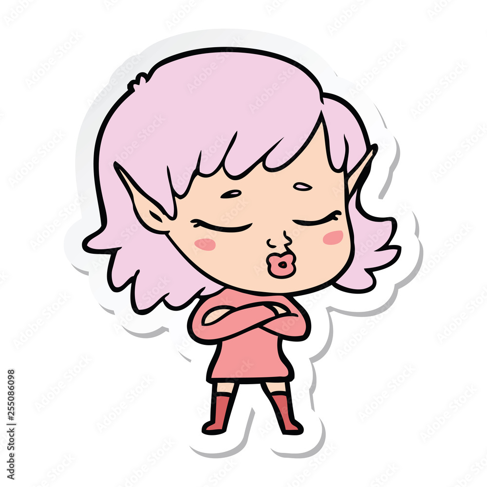 sticker of a pretty cartoon elf girl sticker of a pretty cartoon elf girl