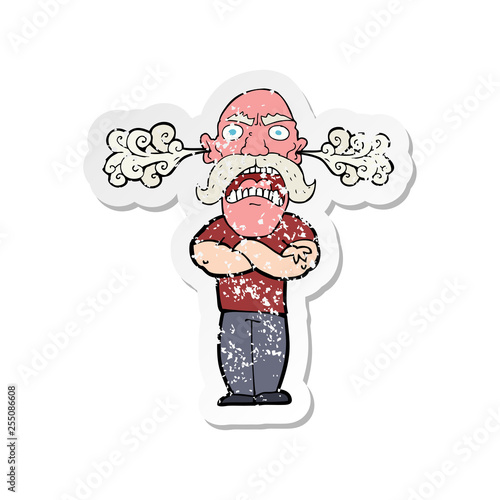 retro distressed sticker of a cartoon furious man with red face