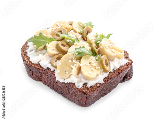 Fresh tasty bruschetta on white background photo