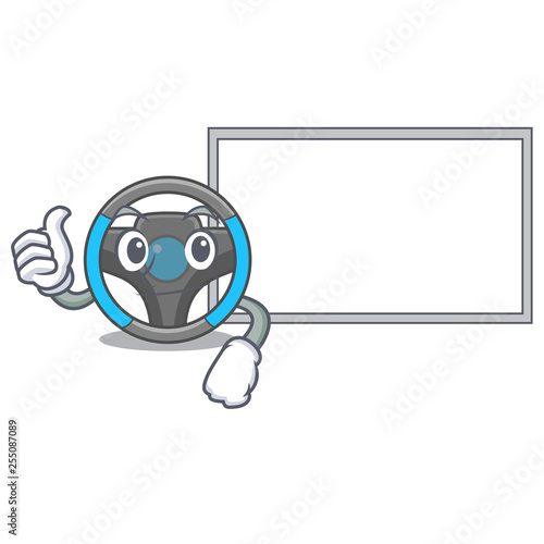 Thumbs up with board steering wheel isolated in the cartoon