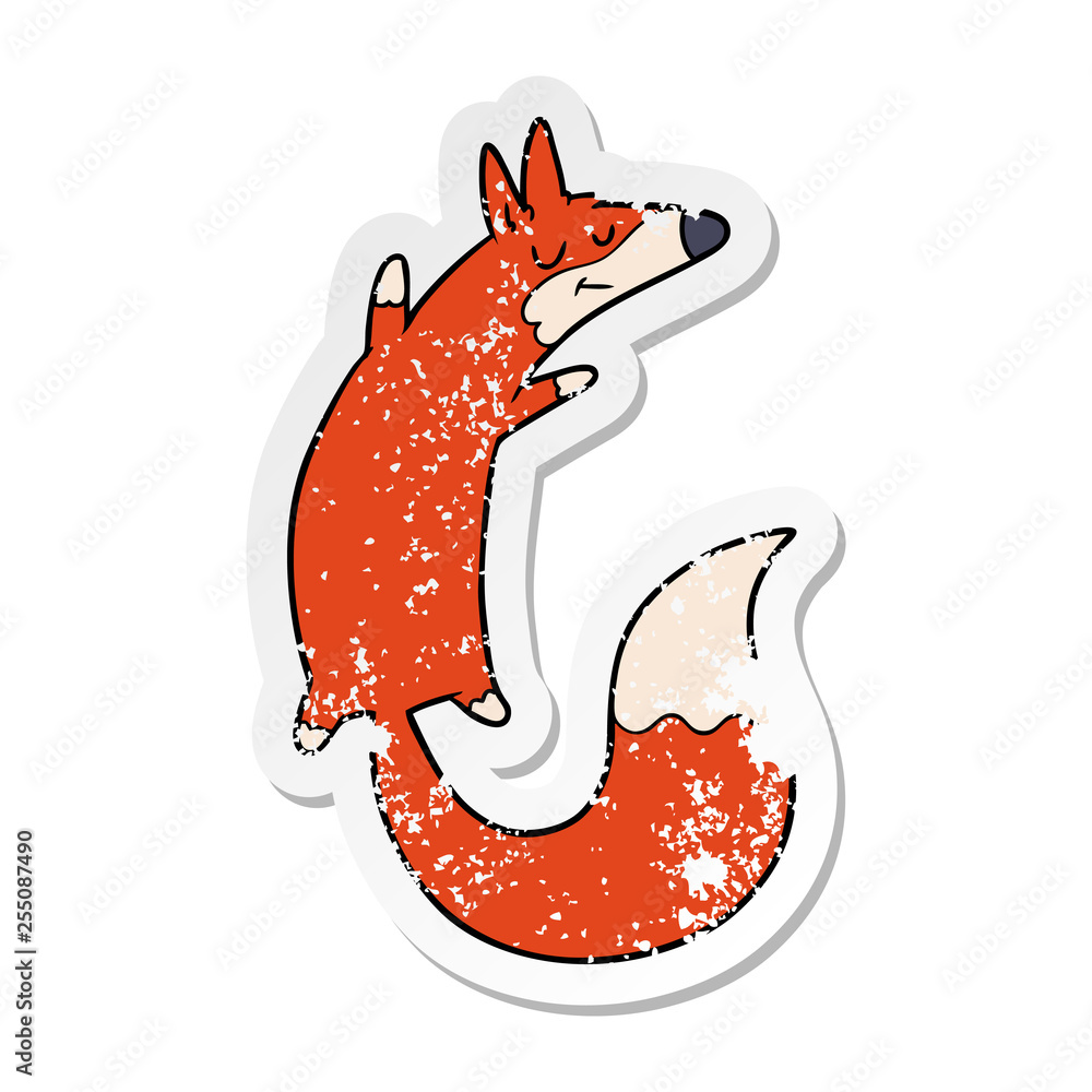 Obraz distressed sticker of a cartoon jumping fox
