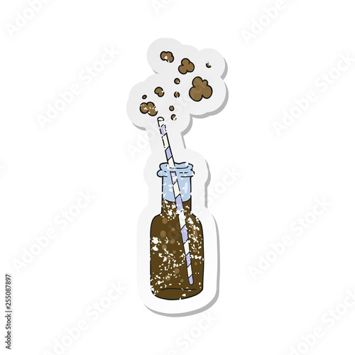 retro distressed sticker of a cartoon fizzy drink bottle