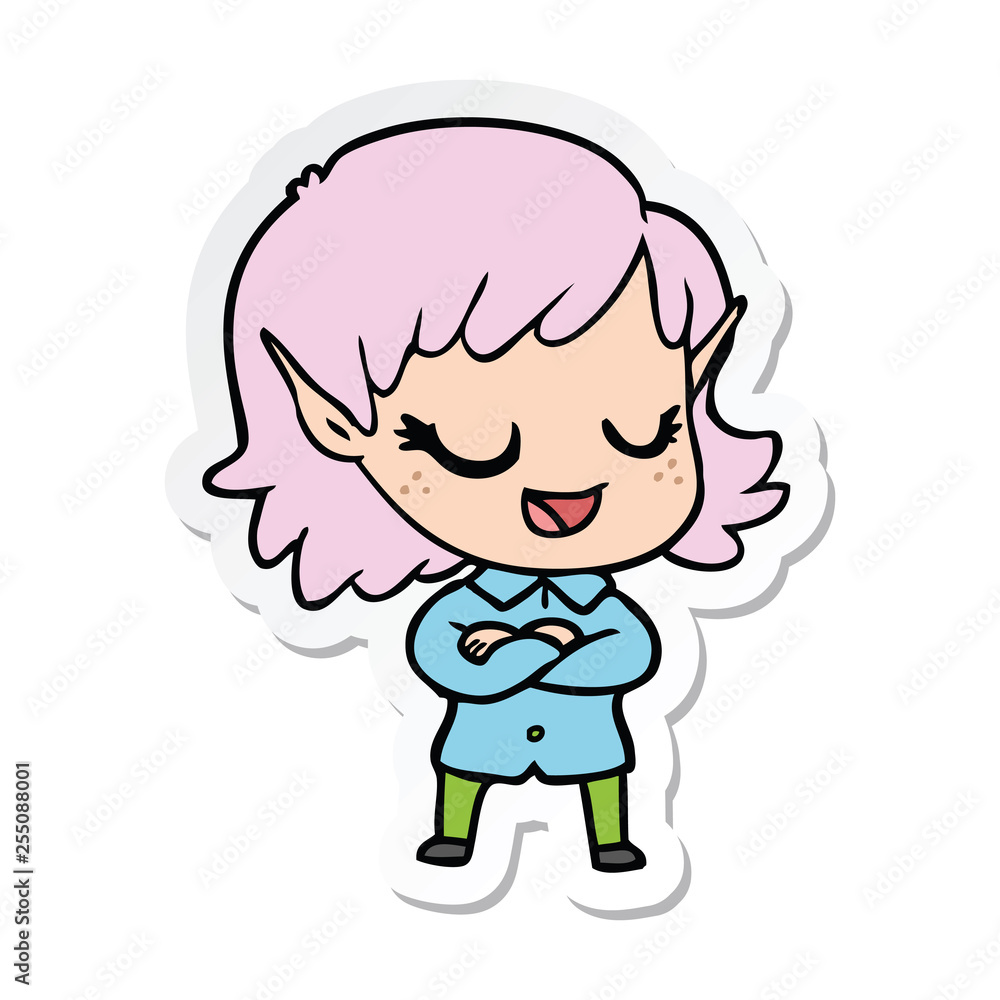 sticker of a happy cartoon elf girl sticker of a happy cartoon elf girl