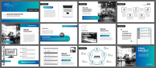 Presentation and slide layout template. Design blue and green gradient geometric background. Use for business annual report, flyer, marketing, leaflet, advertising, brochure, modern style.