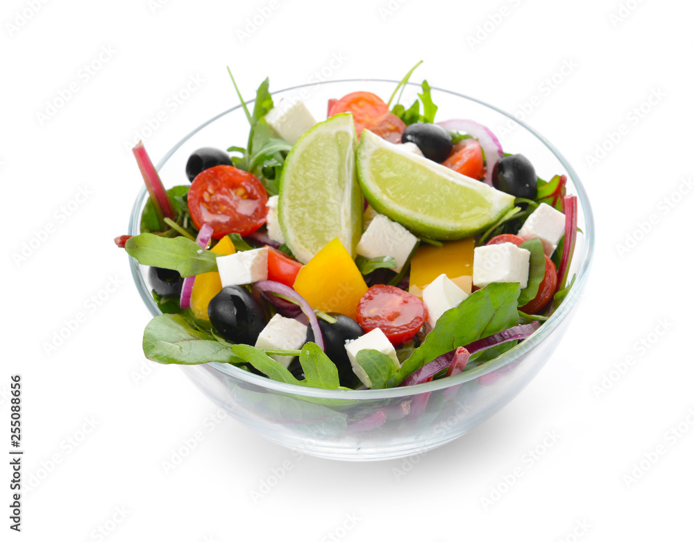 Bowl with healthy salad on white background Bowl with healthy salad on white background
