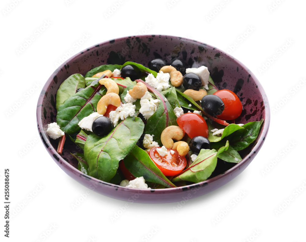 Bowl with healthy salad on white background Bowl with healthy salad on white background