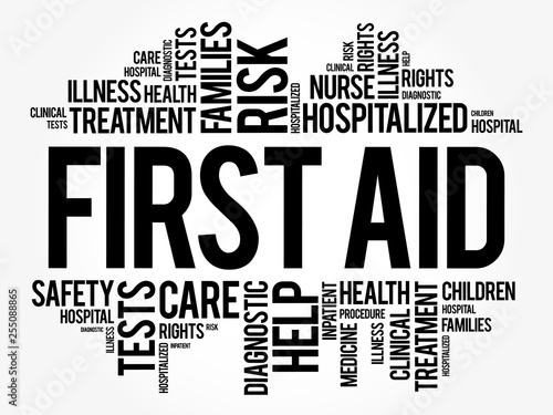 First aid word cloud collage, healthcare concept background