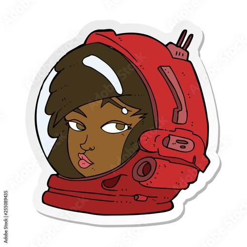 sticker of a cartoon female astronaut