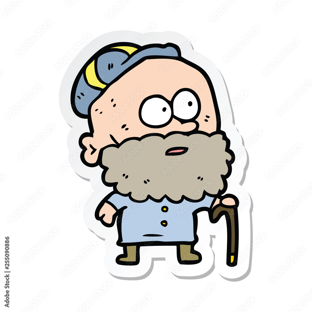 sticker of a cartoon old man with walking stick sticker of a cartoon old man with walking stick