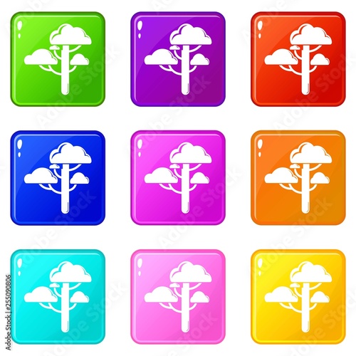 Cloud tree icons set 9 color collection isolated on white for any design