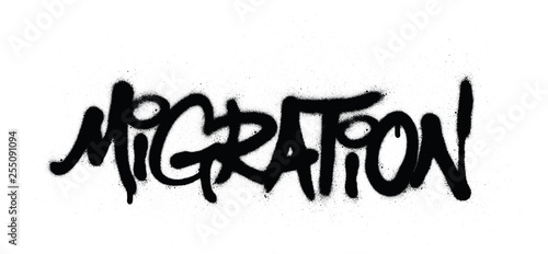 graffiti migration word sprayed in black over white
