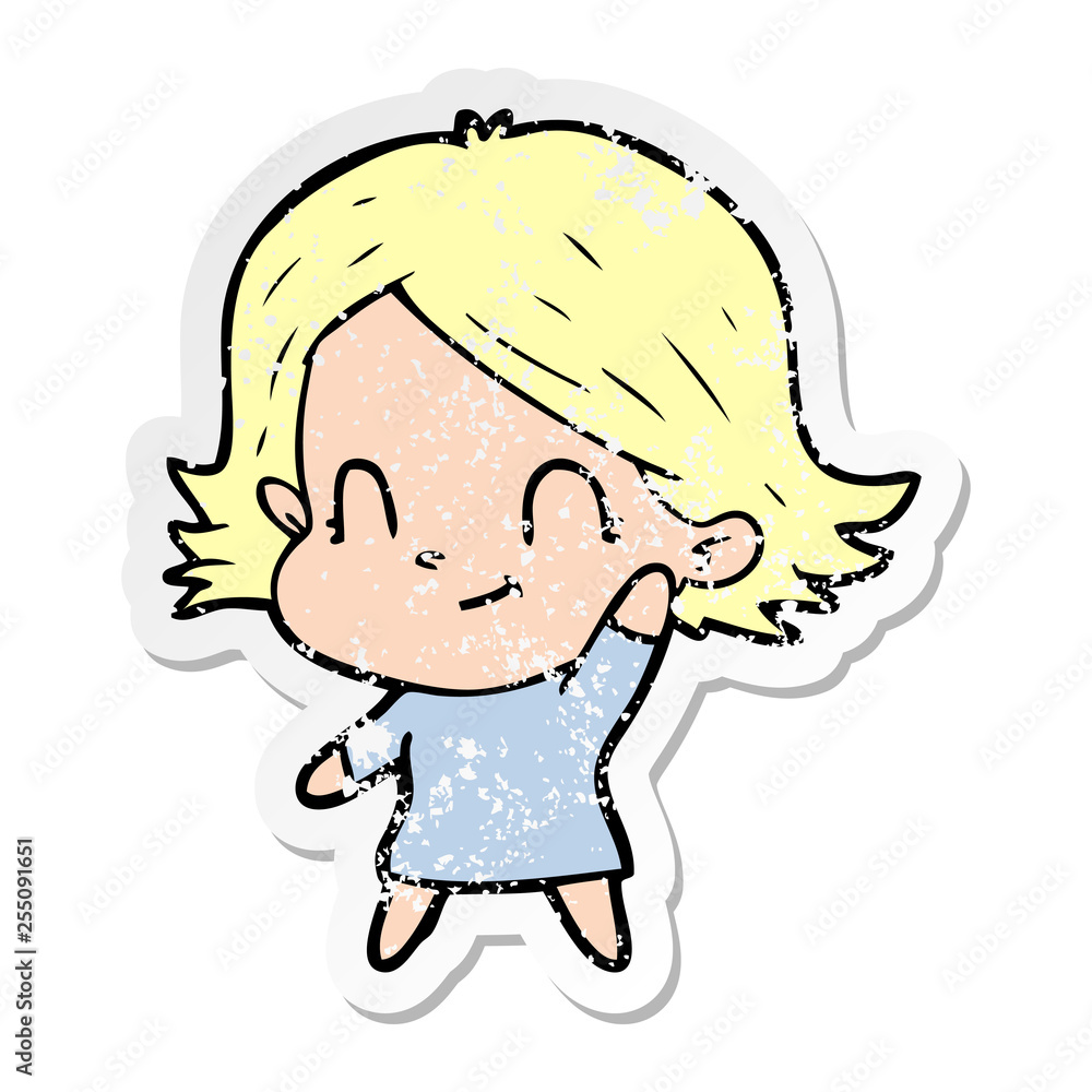 distressed sticker of a cartoon friendly girl