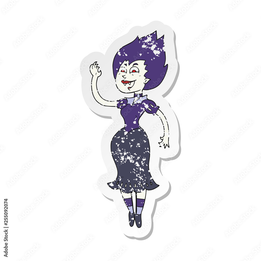 retro distressed sticker of a cartoon vampire girl retro distressed sticker of a cartoon vampire girl
